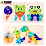 Đồ chơi tranh gỗ ghép 3 trong 1 theo chủ đề, làm bằng gỗ thông an toàn cho bé