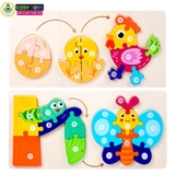 Đồ chơi tranh gỗ ghép 3 trong 1 theo chủ đề, làm bằng gỗ thông an toàn cho bé