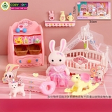 Đồ chơi búp bê mô hình ngôi nhà thỏ hồng cho bé