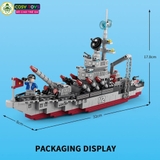 Đồ chơi lắp ghép xếp hình tàu chiến 24 trong 1 kèm nhiều mẫu trực thăng, tàu nhỏ và các nhân vật thủy thủ với 651 mảnh ghép