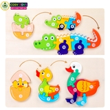 Đồ chơi tranh gỗ ghép 3 trong 1 theo chủ đề, làm bằng gỗ thông an toàn cho bé