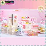 Đồ chơi búp bê mô hình phòng bếp của thỏ hồng cho bé