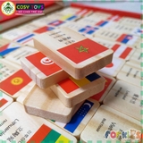 Bộ 100 quân cờ Domino lá cờ các quốc gia, xếp hình nhận biết Quốc kì các nước làm bằng gỗ tự nhiên cao cấp