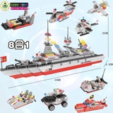 Đồ chơi lắp ghép xếp hình tàu chiến đấu cao cấp 8in1 với mẫu nhỏ 3in1 mẫu mới với 651 mảnh ghép