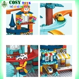 Bộ xếp hình lắp ghép tòa lâu đài có đường ray cầu trượt gồm 512 chi tiết, kèm xe ô tô và nhiều phụ kiện cho bé