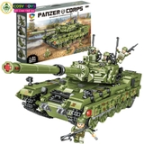 Đồ chơi lắp ghép xếp hình xe tăng quân sự mẫu lớn cùng 8 mẫu xe nhỏ với hơn 1190 chi tiết