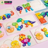 Đồ chơi tranh gỗ ghép 3 trong 1 theo chủ đề, làm bằng gỗ thông an toàn cho bé