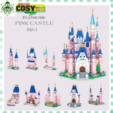 Đồ chơi lắp ghép xếp hình Lâu đài công chúa màu hồng loại 8 trong 1 với 596 mảnh ghép