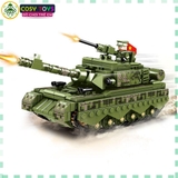 Đồ chơi lắp ghép xếp hình mô hình xe t.ăng màu xanh ghi với 528 chi tiết