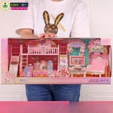 Đồ chơi búp bê mô hình ngôi nhà thỏ hồng cho bé
