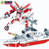 Đồ chơi lắp ghép xếp hình siêu nhân biến hình tàu chiến 2 trong 1 với 420 chi tiết