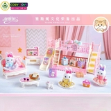 Đồ chơi búp bê mô hình ngôi nhà thỏ hồng cho bé