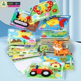 Đồ chơi tranh gỗ ghép theo chủ đề kèm bút và bảng viết, làm bằng gỗ thông an toàn cho bé