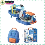 Đồ chơi vali cầu trượt - gara xe cao tầng 2 trong 1 cho bé với 37 chi tiết