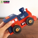 Đồ chơi mô hình 4 trong 1 gồm xe ô tô, tàu hỏa, xe máy bay, xe máy cày có thể tháo lắp được cho bé