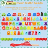 Đồ chơi phát triển trí tuệ xâu gỗ chữ số phương tiện giao thông với 75 chi tiết cho bé