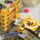 Đồ chơi lắp ghép cầu trượt cao tầng mô hình công trường kèm xe tải, cẩu cho bé