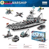 Đồ chơi lắp ghép xếp hình tàu chiến đấu cao cấp cỡ lớn 6 trong 1 kèm trực thăng, tàu nhỏ và các nhân vật thủy thủ với 1442 mảnh ghép
