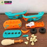 Đồ chơi mô hình 4 trong 1 gồm xe ô tô, tàu hỏa, xe máy bay, xe máy cày có thể tháo lắp được cho bé