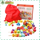 Đồ chơi phát triển trí tuệ xâu gỗ chữ số phương tiện giao thông với 75 chi tiết cho bé
