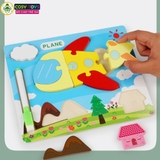 Đồ chơi tranh gỗ ghép theo chủ đề kèm bút và bảng viết, làm bằng gỗ thông an toàn cho bé