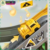 Đồ chơi lắp ghép cầu trượt cao tầng mô hình công trường kèm xe tải, cẩu cho bé