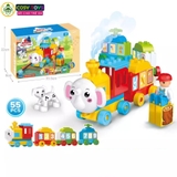 Đồ chơi xếp hình lắp ghép đoàn tàu voi con với 55 mảnh ghép lớn an toàn cho bé từ 3 tuổi