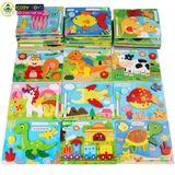 Đồ chơi tranh gỗ ghép theo chủ đề kèm bút và bảng viết, làm bằng gỗ thông an toàn cho bé