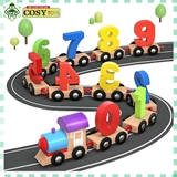 Đồ chơi đoàn tàu số học bằng gỗ cho bé học toán thông minh và khám phá chuyển động của bánh xe