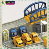 Đồ chơi lắp ghép cầu trượt cao tầng mô hình công trường kèm xe tải, cẩu cho bé