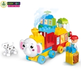 Đồ chơi xếp hình lắp ghép đoàn tàu voi con với 55 mảnh ghép lớn an toàn cho bé từ 3 tuổi