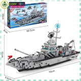 Đồ chơi lắp ghép xếp hình tàu chiến đấu cao cấp cỡ lớn 6 trong 1 kèm trực thăng, tàu nhỏ và các nhân vật thủy thủ với 1560 mảnh ghép