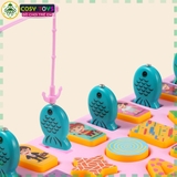 Bàn học chữ số thông minh 5 trong1 có câu cá nam châm 40 chi tiết: câu cá và ghép số, nhân vật, phương tiện giao thông, hình khối học đếm mẫu mới