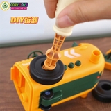 Đồ chơi mô hình 4 trong 1 gồm xe ô tô, tàu hỏa, xe máy bay, xe máy cày có thể tháo lắp được cho bé