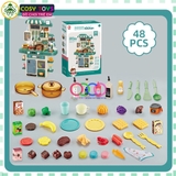 Đồ chơi mô hình bếp nấu ăn kèm dụng cụ bếp, đồ ăn kèm hiệu ứng khói khi chơi với hơn 48 chi tiết