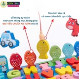 Đồ chơi gỗ Montessori đa năng 7 trong 1 gồm chữ cái, số, hình khối, câu cá...trí tuệ cho bé