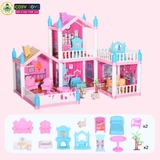 Đồ chơi lắp ghép ngôi nhà villa búp bê hai tầng với đầy đủ vật dụng, đồ dùng cho bé