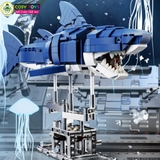 Đồ chơi xếp hình lắp ghép mô hình cá mập robot mới có động cơ chạy bằng dây cót với 687 chi tiết cho bé