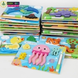 Đồ chơi tranh gỗ ghép theo chủ đề kèm bút và bảng viết, làm bằng gỗ thông an toàn cho bé