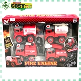 Hộp 04 xe cứu hỏa màu đỏ đủ mẫu cực đẹp cho bé