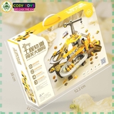 Đồ chơi lắp ghép cầu trượt cao tầng mô hình công trường kèm xe tải, cẩu cho bé