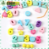 Đồ chơi gắp hạt kèm câu cá - thả số hình khối, xâu dây bằng gỗ thông an toàn cho bé