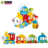 Đồ chơi xếp hình lắp ghép đoàn tàu voi con với 55 mảnh ghép lớn an toàn cho bé từ 3 tuổi
