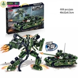 Đồ chơi lắp ghép xếp hình siêu nhân xanh biến hình thành xe tăng 2 trong 1 với 608 chi tiết