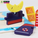 Đồ chơi tranh gỗ ghép theo chủ đề kèm bút và bảng viết, làm bằng gỗ thông an toàn cho bé