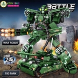 Đồ chơi lắp ghép xếp hình siêu nhân xanh biến hình thành xe tăng 2 trong 1 với 608 chi tiết