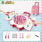 Đồ chơi va li câu cá bằng nam châm hoặc móc, có đèn và nhạc và đĩa xoay cho bé