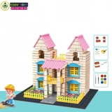 Đồ chơi xây nhà biệt thự mini bằng gạch và sơn màu với 160 chi tiết cho bé