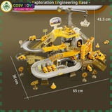 Đồ chơi lắp ghép cầu trượt cao tầng mô hình công trường kèm xe tải, cẩu cho bé