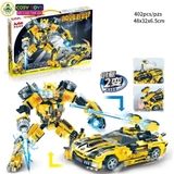 Đồ chơi lắp ghép xếp hình Bumbelee vàng biến hình thành siêu xe đua 2 trong 1 với 402 chi tiết